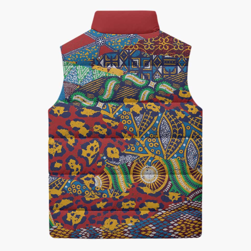 Traditional African Animal Skins Pattern Sleeveless Puffer Jacket