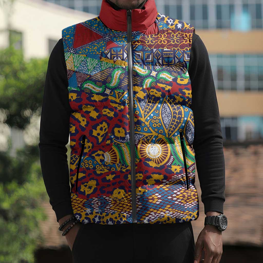 Traditional African Animal Skins Pattern Sleeveless Puffer Jacket
