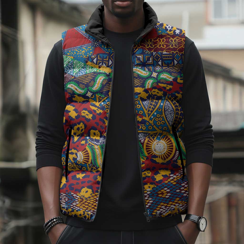 Traditional African Animal Skins Pattern Sleeveless Puffer Jacket