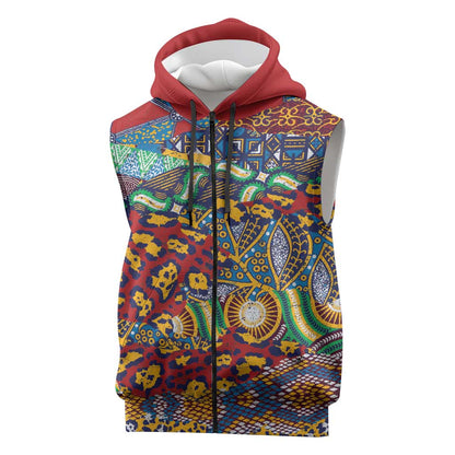 Traditional African Animal Skins Pattern Sleeveless Zip Hoodie - African Pride
