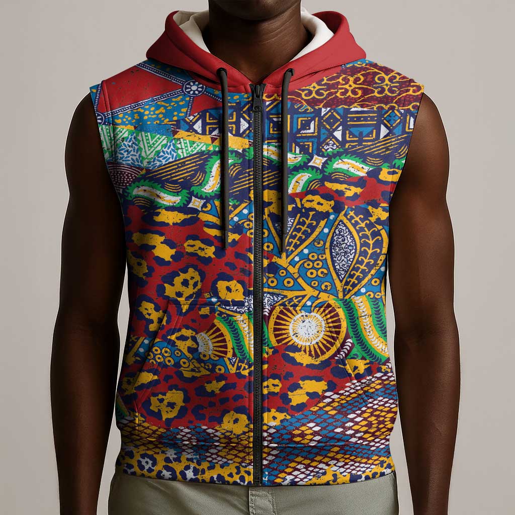 Traditional African Animal Skins Pattern Sleeveless Zip Hoodie - African Pride