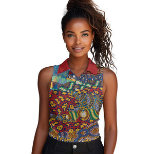 Traditional African Animal Skins Pattern Women Sleeveless Polo Shirt