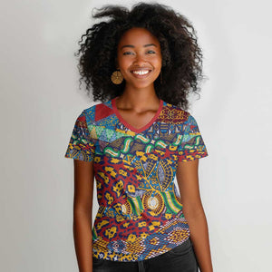 Traditional African Animal Skins Pattern Women V-Neck T-Shirt