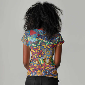 Traditional African Animal Skins Pattern Women V-Neck T-Shirt