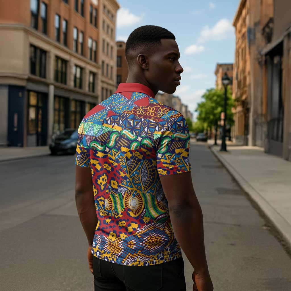 Traditional African Animal Skins Pattern Zipper Polo Shirt