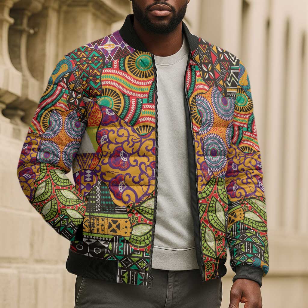 Traditional Ethnic African Vintage Motifs Bomber Puffer Jacket