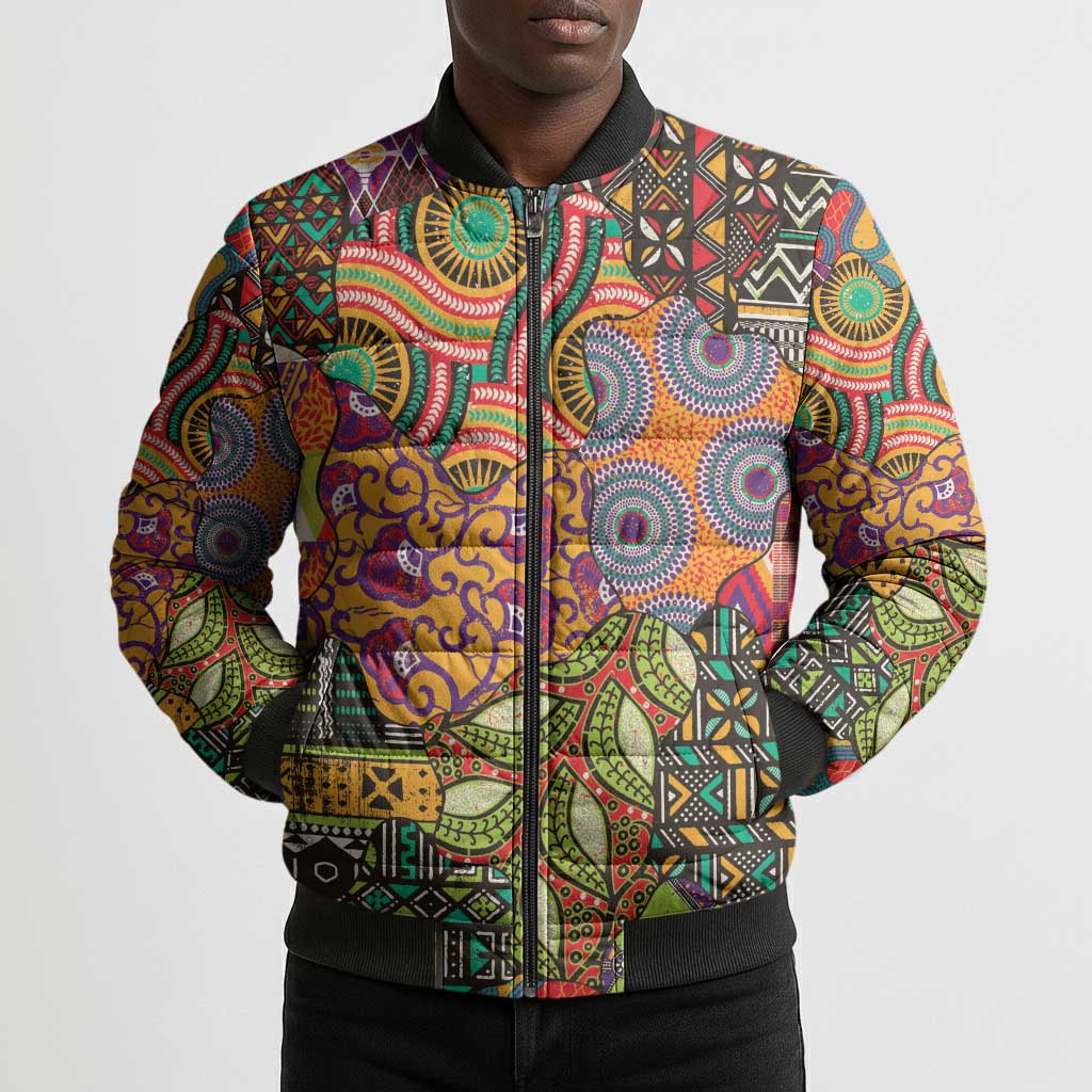 Traditional Ethnic African Vintage Motifs Bomber Puffer Jacket
