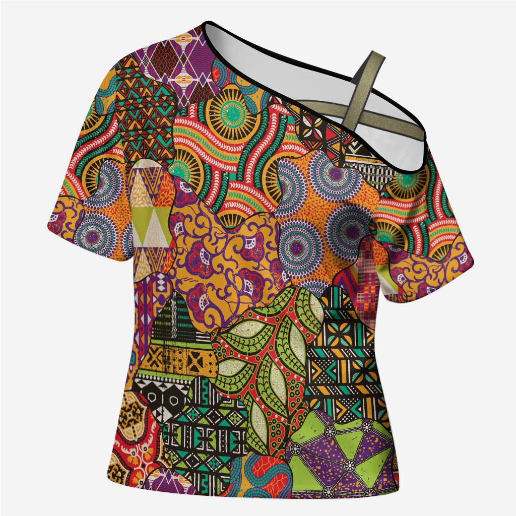 Traditional Ethnic African Vintage Motifs Cross Shoulder Shirt