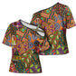 Traditional Ethnic African Vintage Motifs Cross Shoulder Shirt