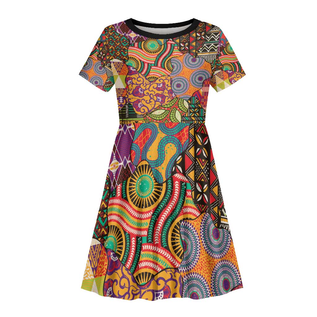 Traditional Ethnic African Vintage Motifs Kid Short Sleeve Dress