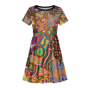 Traditional Ethnic African Vintage Motifs Kid Short Sleeve Dress