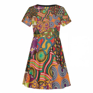 Traditional Ethnic African Vintage Motifs Kid Short Sleeve Dress