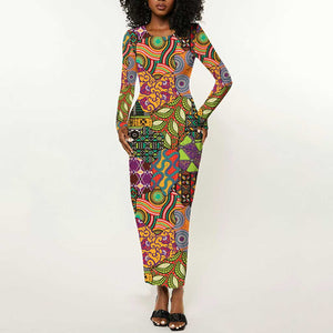 Traditional Ethnic African Vintage Motifs Long Sleeve Bodycon Dress