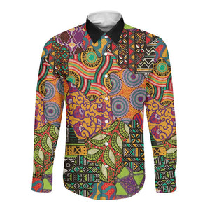 Traditional Ethnic African Vintage Motifs Long Sleeve Button Shirt