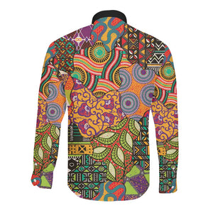 Traditional Ethnic African Vintage Motifs Long Sleeve Button Shirt