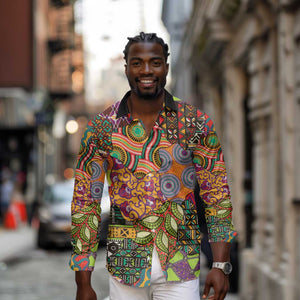 Traditional Ethnic African Vintage Motifs Long Sleeve Button Shirt