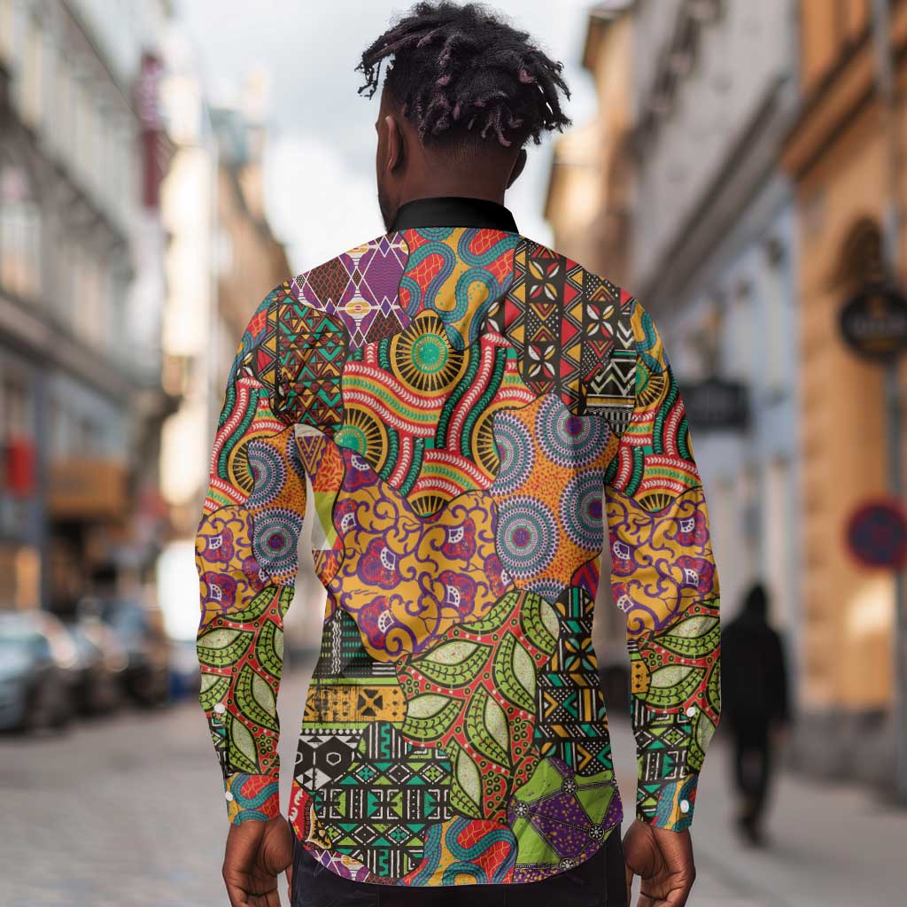Traditional Ethnic African Vintage Motifs Long Sleeve Button Shirt