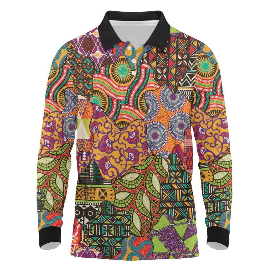 Traditional Ethnic African Vintage Motifs Long Sleeve Polo Shirt