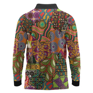 Traditional Ethnic African Vintage Motifs Long Sleeve Polo Shirt