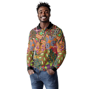 Traditional Ethnic African Vintage Motifs Long Sleeve Polo Shirt