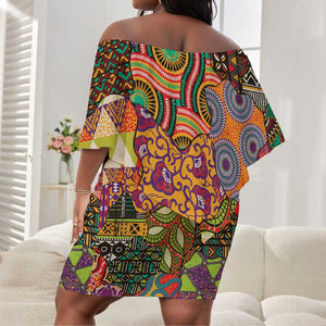 Traditional Ethnic African Vintage Motifs Off Shoulder Short Dress