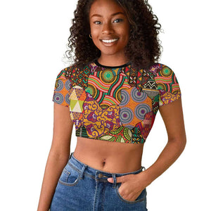 Traditional Ethnic African Vintage Motifs Raglan Cropped T shirt