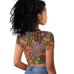 Traditional Ethnic African Vintage Motifs Raglan Cropped T shirt