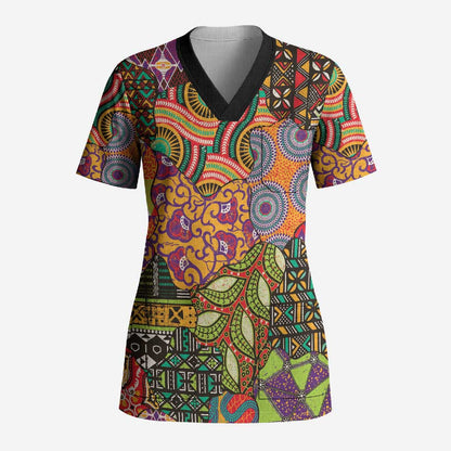 Traditional Ethnic African Vintage Motifs Scrub Top