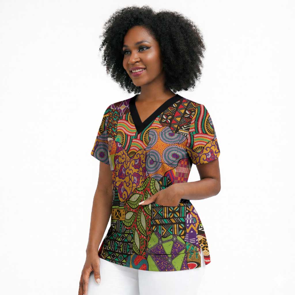 Traditional Ethnic African Vintage Motifs Scrub Top