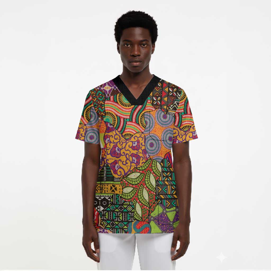 Traditional Ethnic African Vintage Motifs Scrub Top