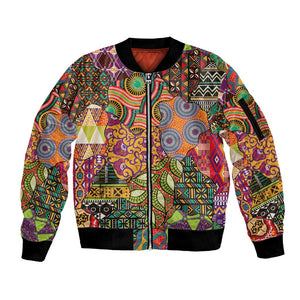 Traditional Ethnic African Vintage Motifs Sleeve Zip Bomber Jacket