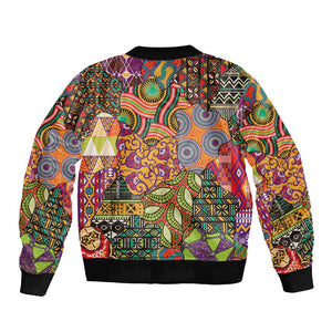 Traditional Ethnic African Vintage Motifs Sleeve Zip Bomber Jacket