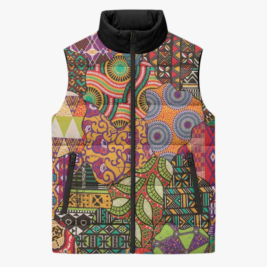 Traditional Ethnic African Vintage Motifs Sleeveless Puffer Jacket