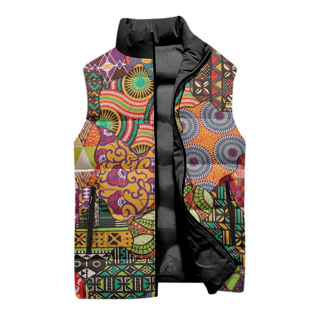 Traditional Ethnic African Vintage Motifs Sleeveless Puffer Jacket