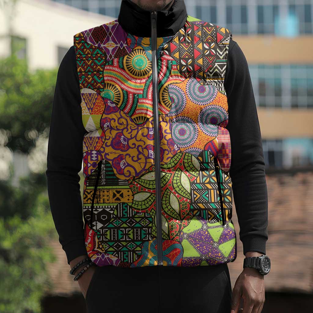 Traditional Ethnic African Vintage Motifs Sleeveless Puffer Jacket