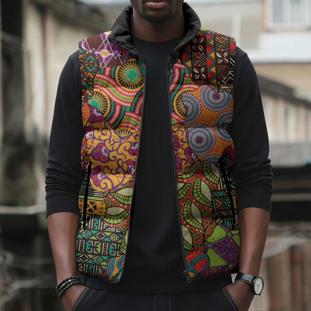 Traditional Ethnic African Vintage Motifs Sleeveless Puffer Jacket