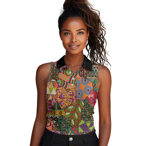 Traditional Ethnic African Vintage Motifs Women Sleeveless Polo Shirt