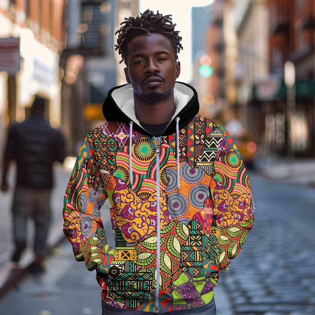 Traditional Ethnic African Vintage Motifs Zip Hoodie