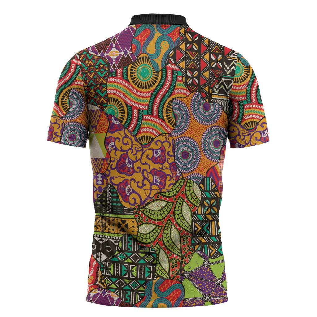 Traditional Ethnic African Vintage Motifs Zipper Polo Shirt