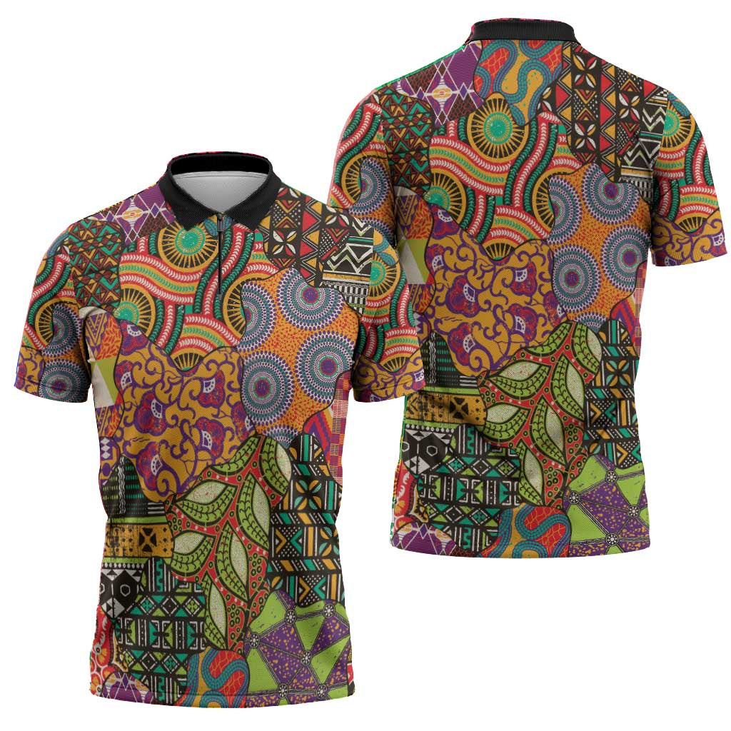 Traditional Ethnic African Vintage Motifs Zipper Polo Shirt