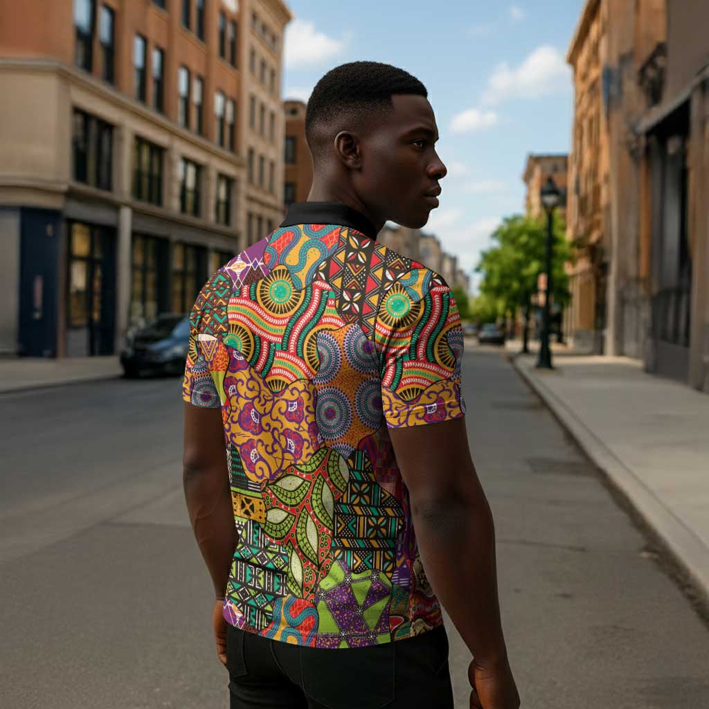 Traditional Ethnic African Vintage Motifs Zipper Polo Shirt
