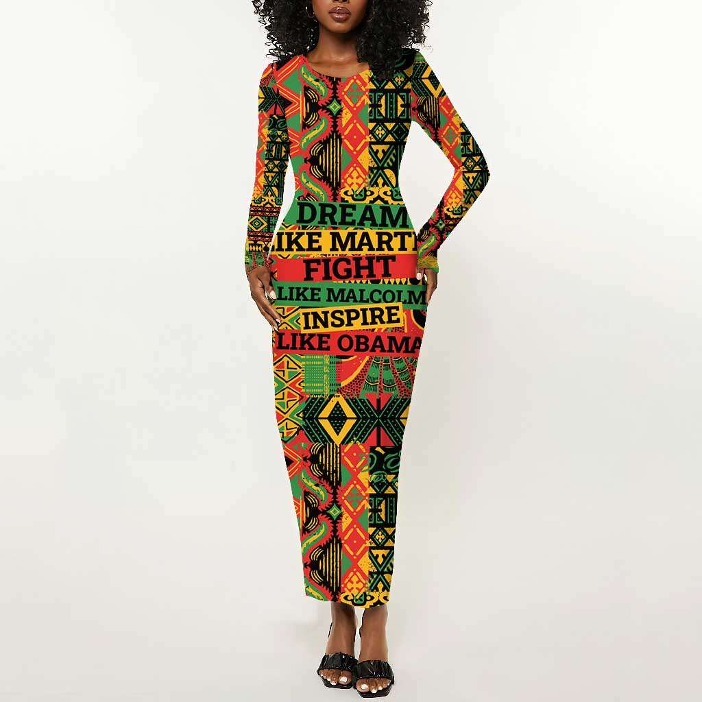 Black History Black Month Dream Like Long Sleeve Bodycon Dress