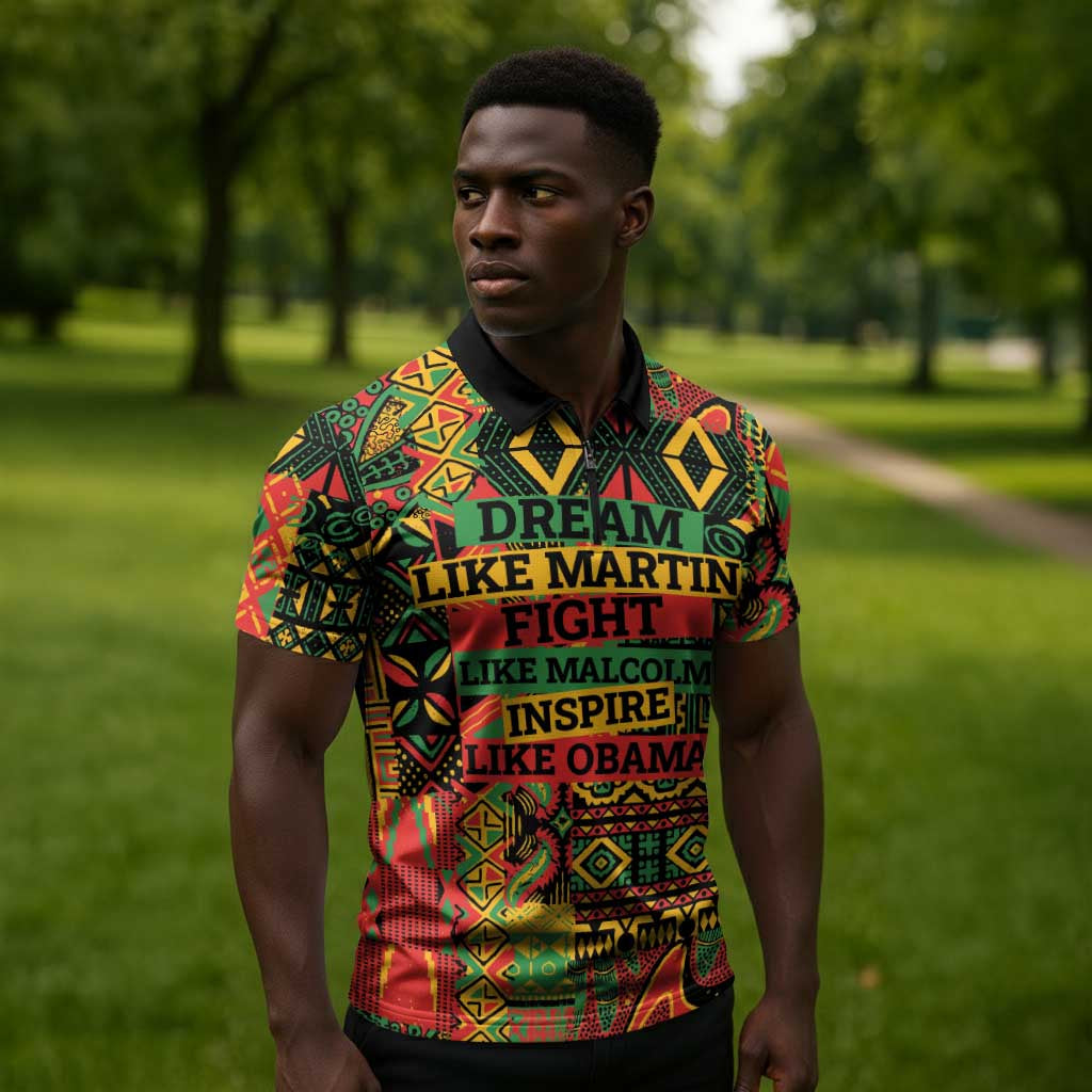 Black History Black Month Dream Like Zipper Polo Shirt
