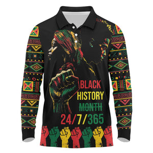 When I'm Born I'm Black Long Sleeve Polo Shirt Black History Black Month