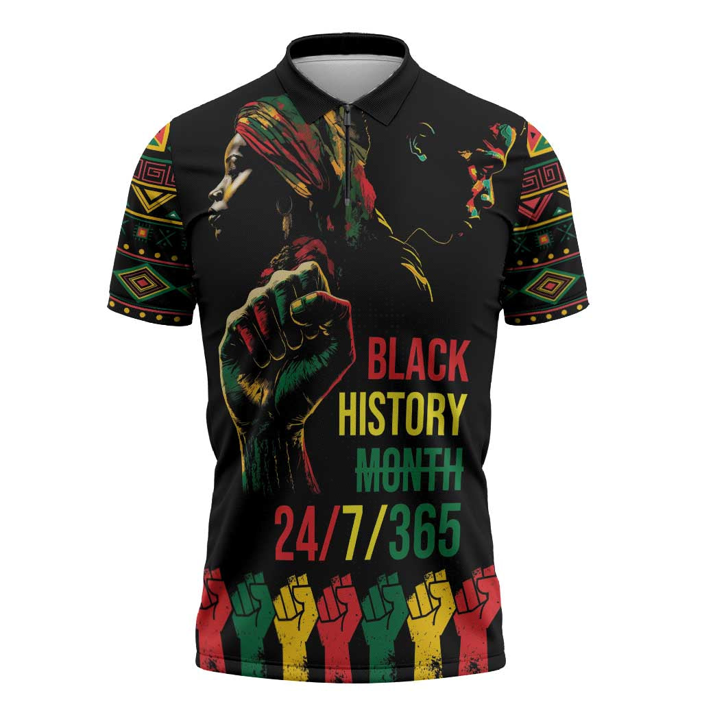 When I'm Born I'm Black Zipper Polo Shirt Black History Black Month