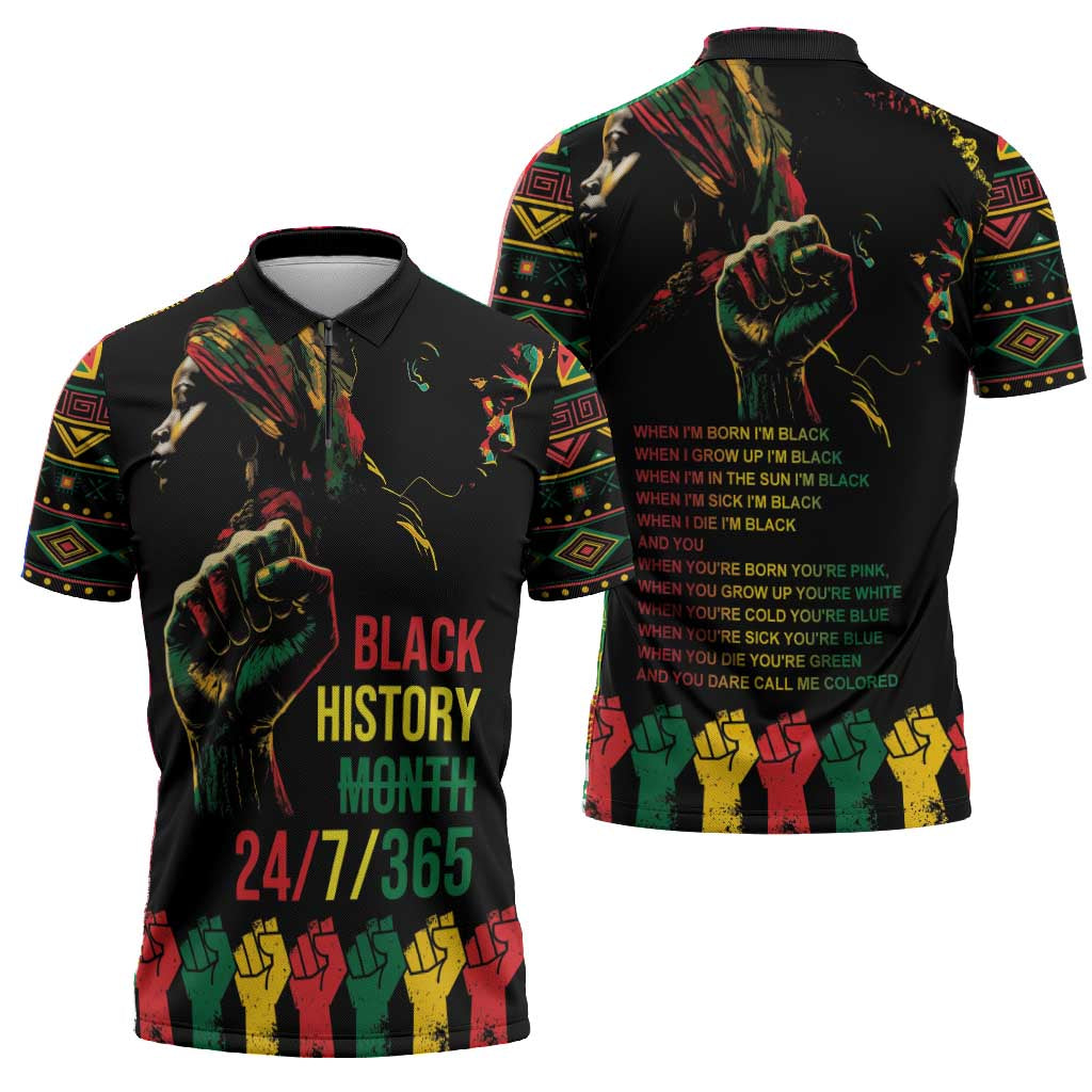 When I'm Born I'm Black Zipper Polo Shirt Black History Black Month