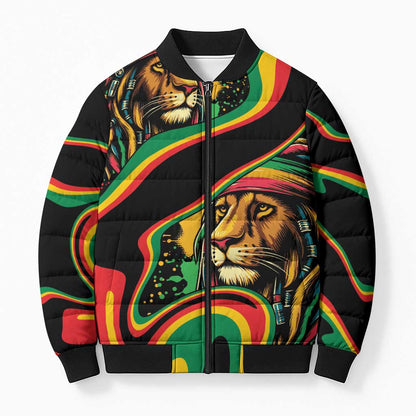 Proud Afro-Jamaicans Rasta Lion Bomber Puffer Jacket Reggae My Soul