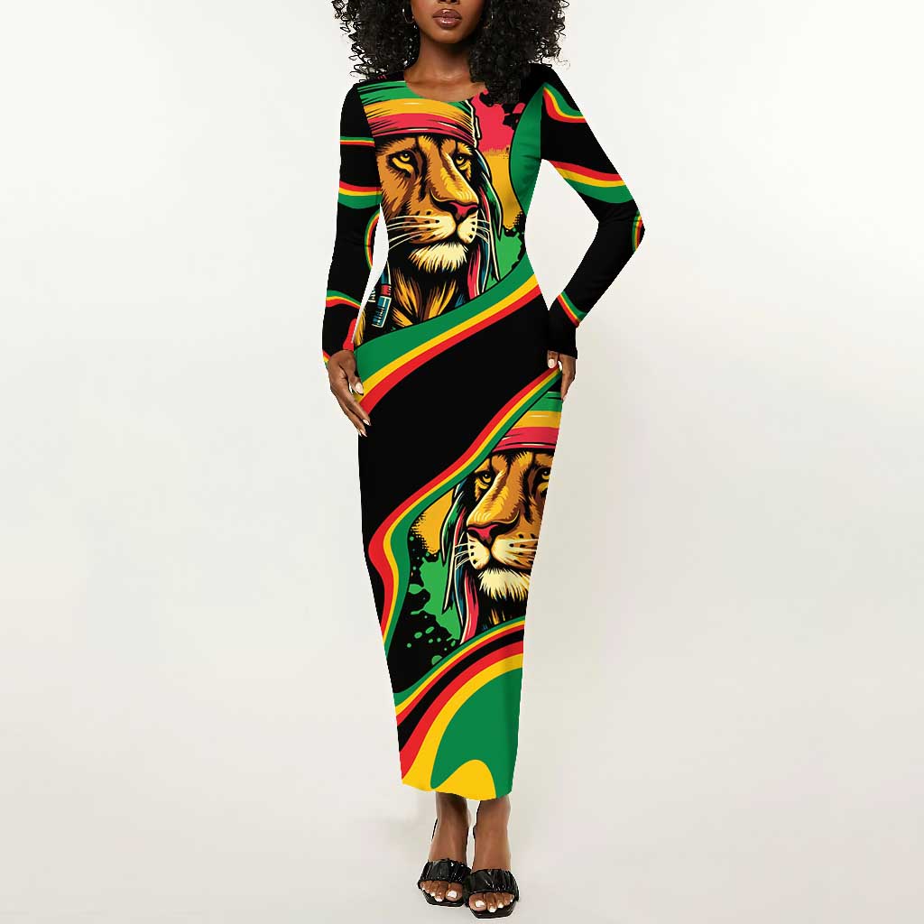 Proud Afro-Jamaicans Rasta Lion Long Sleeve Bodycon Dress Reggae My Soul