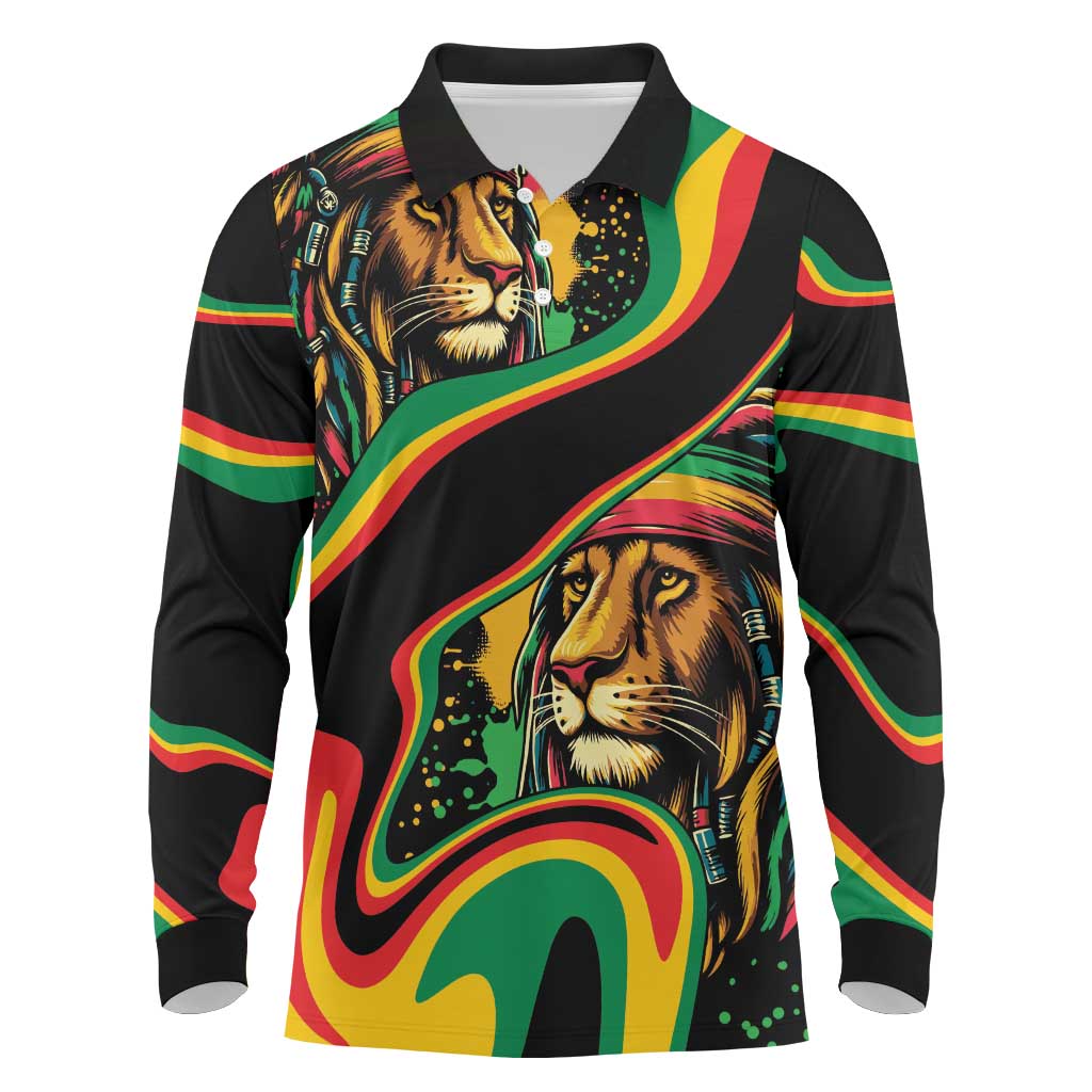 Proud Afro-Jamaicans Rasta Lion Long Sleeve Polo Shirt Reggae My Soul