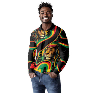 Proud Afro-Jamaicans Rasta Lion Long Sleeve Polo Shirt Reggae My Soul